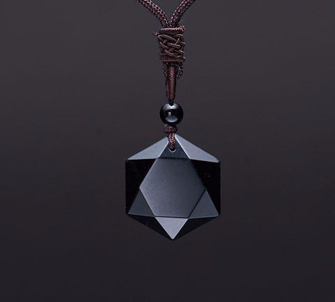 Black Obsidian Hexagram Pendant Necklace