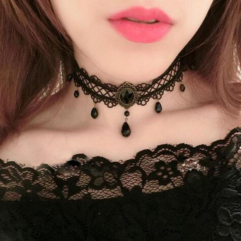 Black Flower Rhinestone Choker