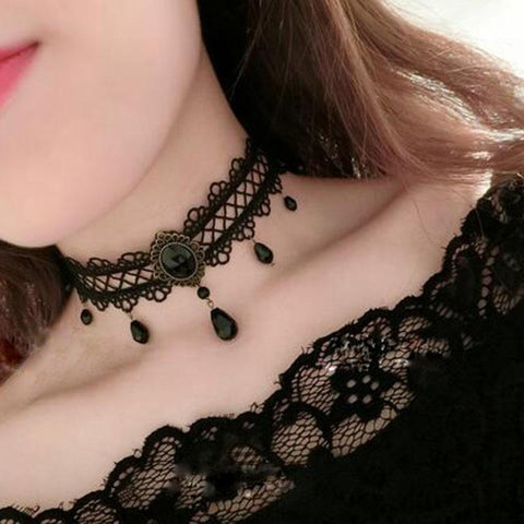 Black Flower Rhinestone Choker
