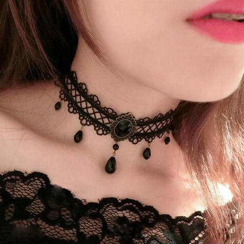 Black Flower Rhinestone Choker