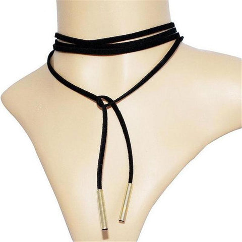 Boho Black Suede Lace-Up Choker