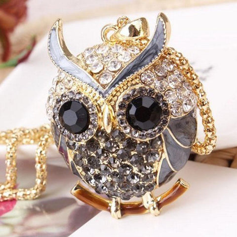 Owl Rhinestone Pendant Gold Necklace