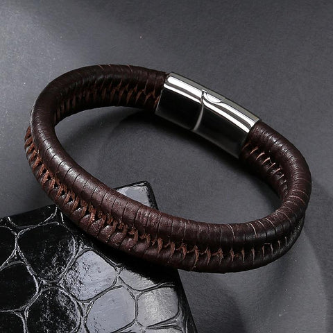 Leather Rope Stainless Steel Magnetic Bracelet