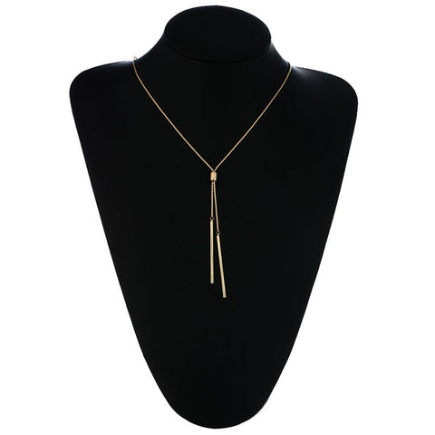 Gold Metal Collier Long Pendant Necklace